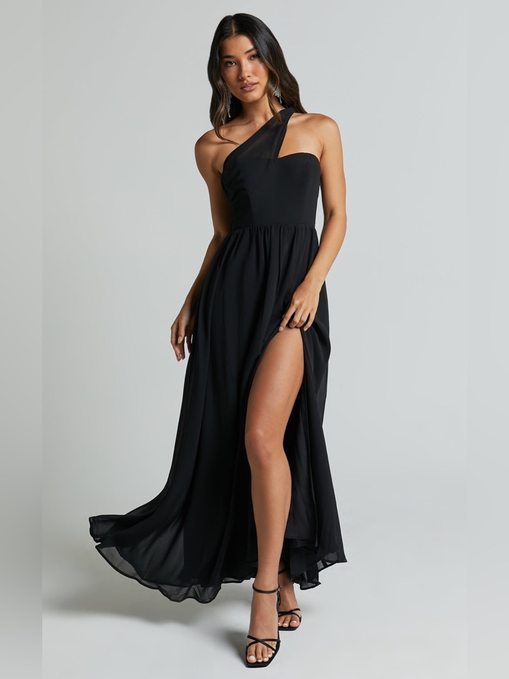 NWT Showpo Angel Biba AMORETTE MAXI One Shoulder Detail Gown Dress In Black